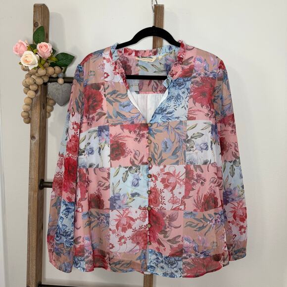 Soft Surroundings Long Sleeve Anastasia Floral Patchwork Blouse Size X Large - Picture 1 of 9